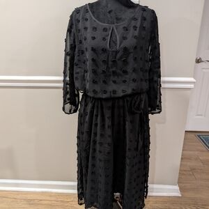 BloomChic Black Long Sleeve Rosette Midi Dress